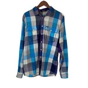 Makia Mens Plaid Shirt Size L Button Front Long Sleeve 100% Cotton